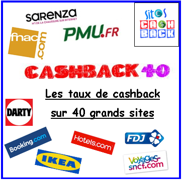 Le CASHBACK 40 : les taux de cashback sur 40 grands sites internet