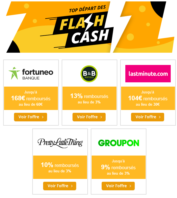 Exemple Flash Cashback eBuyClub avec taux boostés