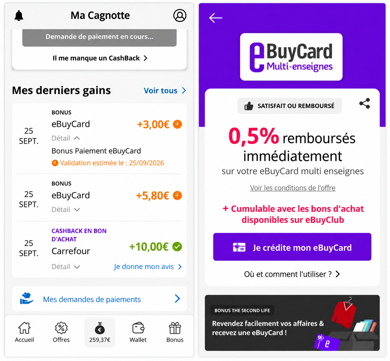 Avis eBuyClub : historique de mes paiements en 2025 et 2026