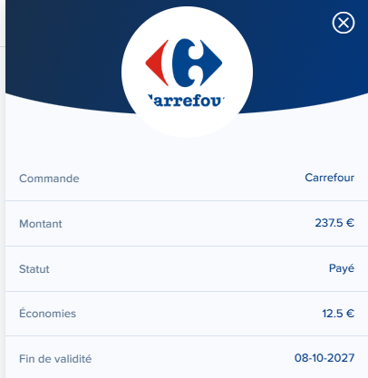 Exemple de bon d'achat Carrefour utilisé pour économiser sur les courses